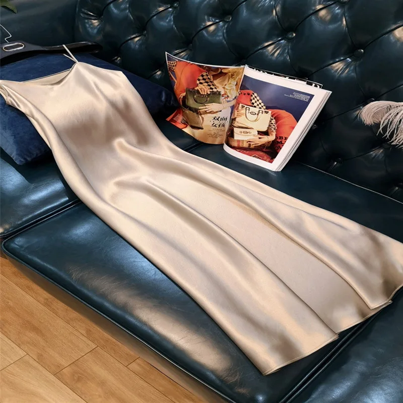 

Stretch Satin Skirt 2023 Popular Summer New Imitation Acetate Dress Long Satin Suspender Skirt Women