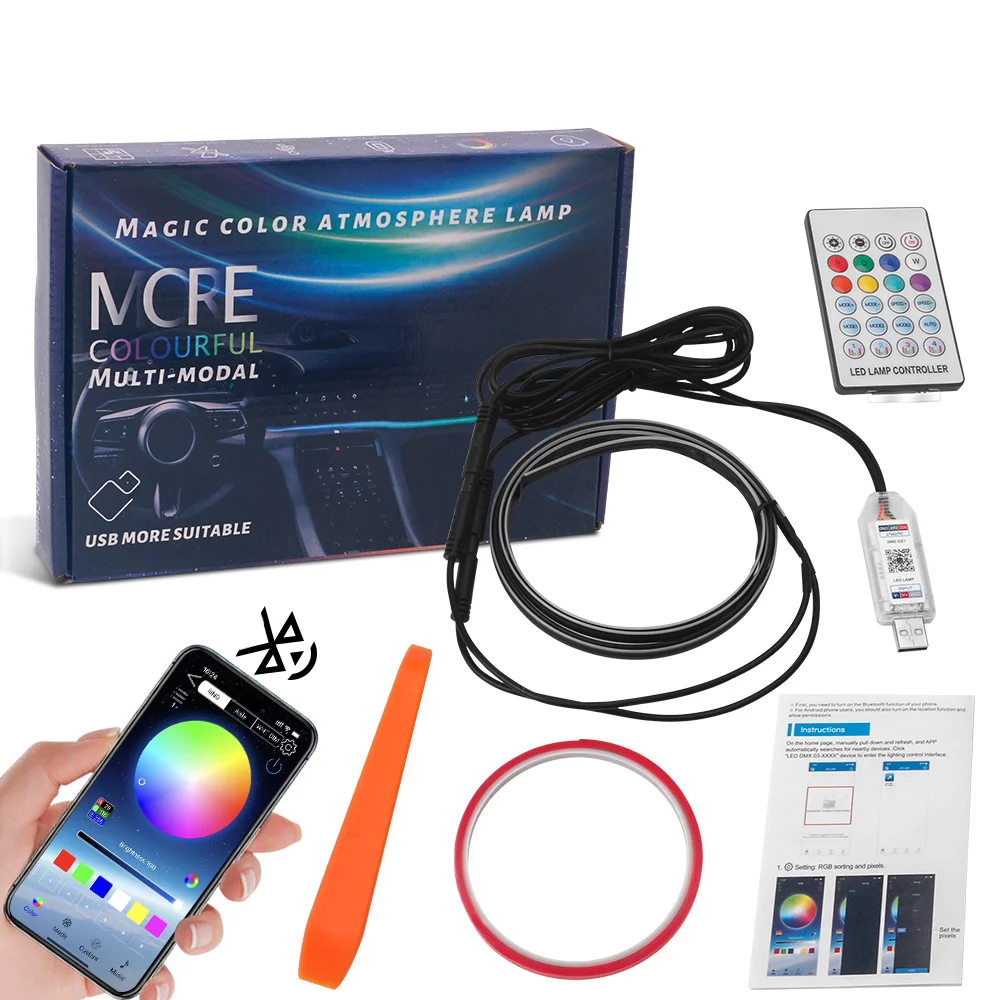 2 в 1 автомобильный универсальный светодиодный окружающий свет RGB неоновая полоса