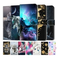 flip leather phone case for iphone x xs xr 10 11 pro 12 mini 13 pro max wallet card holder stand cover cute dog cat painted