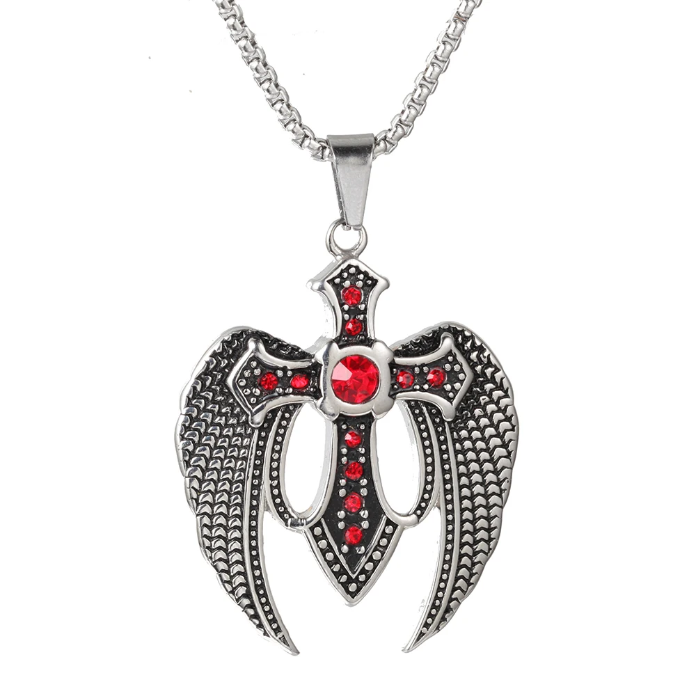 

Men's domineering eagle Dapeng spreads wings, red white stone necklace pendant, personalized titanium steel trend jewelry