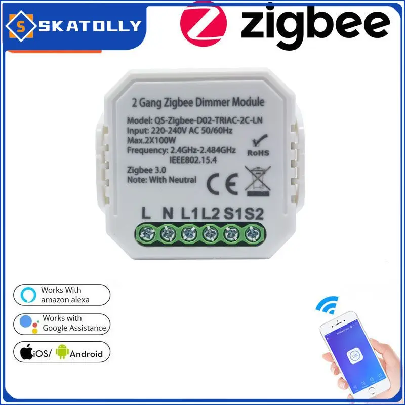 

Модуль переключателя с нейтральным диммером Zigbee, двухсторонние беспроводные переключатели, работает с Alexa Google Home 220 В