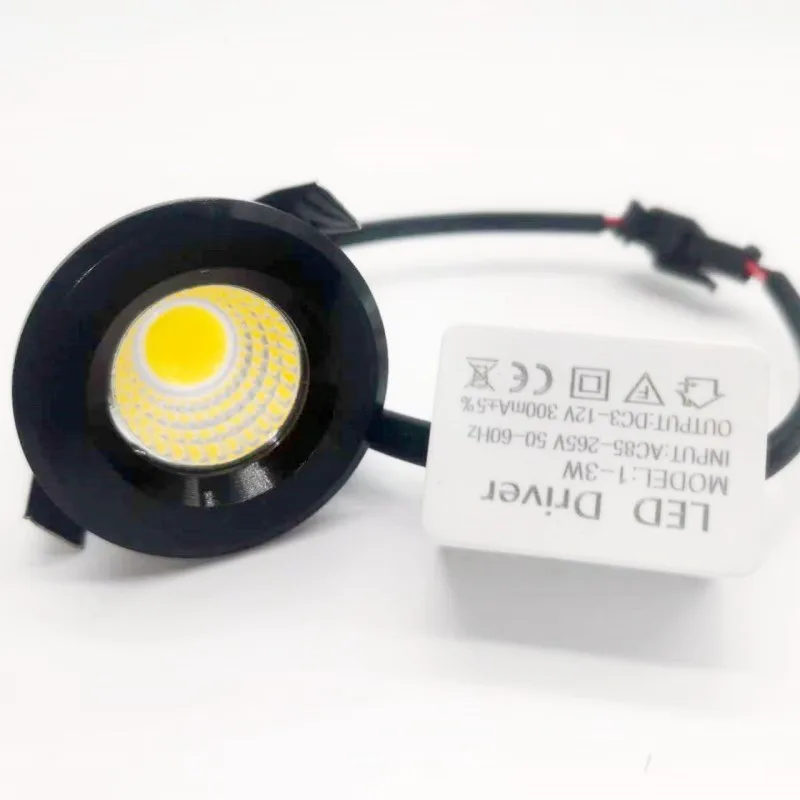 

Mini LED Spot Downlights COB 3W 270lm 110V 220V Dimmable Cabinet Light Black White Silver Finish Aluminum Cut Hole 30mm