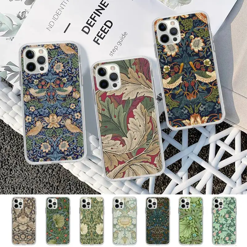 

FHNBLJ William Morris Strawberry Thief Phone Case for iPhone 11 12 13 Mini Pro Max 8 7 6 6S Plus X 5 SE 2020 XR XS Case shell