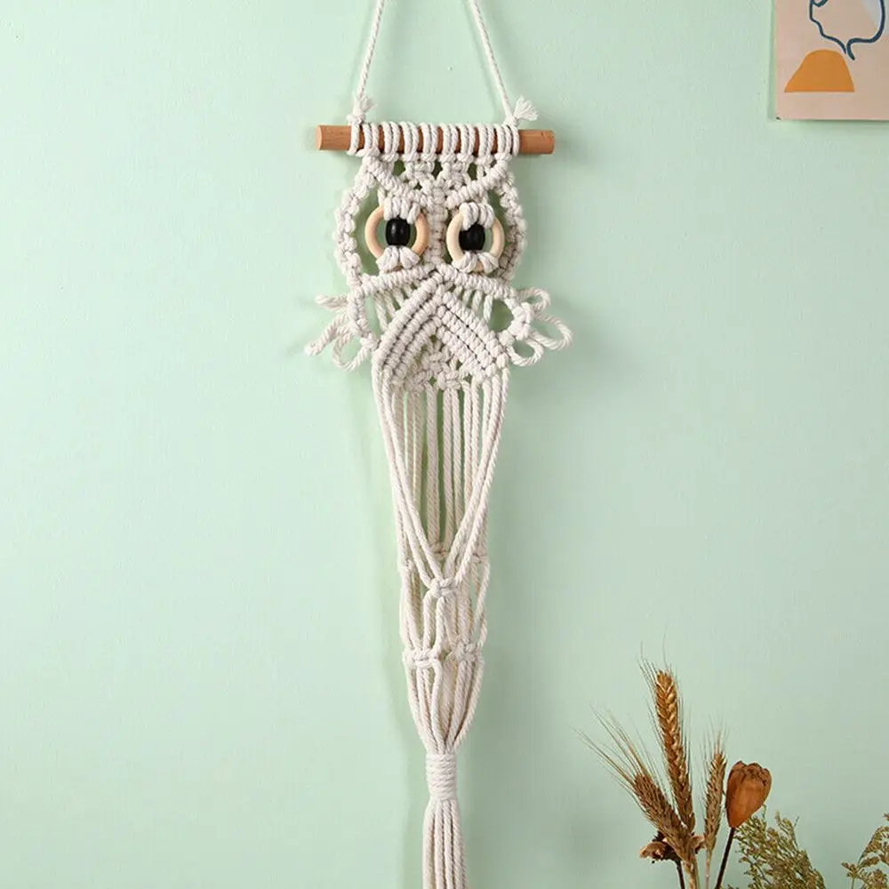 

Bedroom Home Decoration Boho Wall Art Macrame Owl Hanging Basket Hand-woven Tapestry Wall Hanging