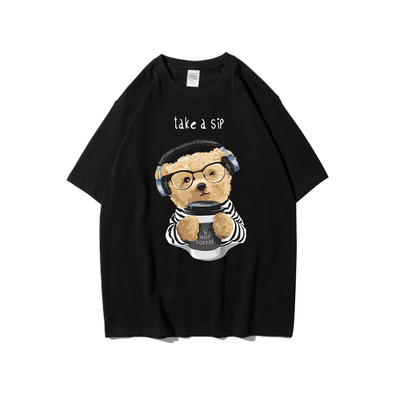 Фото Мужская футболка с принтом кофейного медведя коротким рукавом | одежда