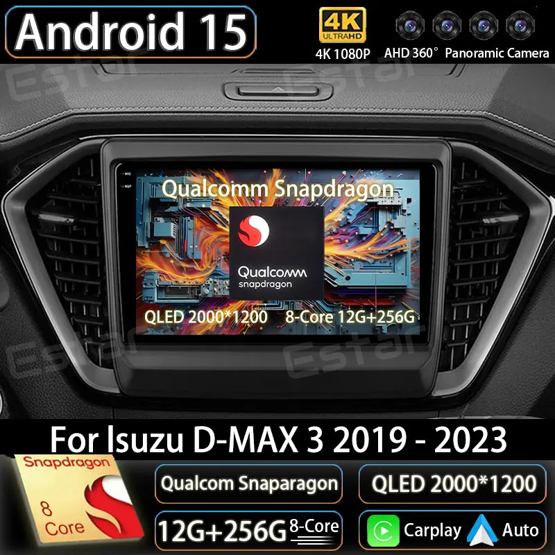 Фото Автомобильный радиоприемник Android 15 для lsuzu D-MAX 3 RG 2019-2023 GPS Мультимедийный плеер Navi Головное устройство Стерео Беспроводной Carplay Auto DSP QLED №1