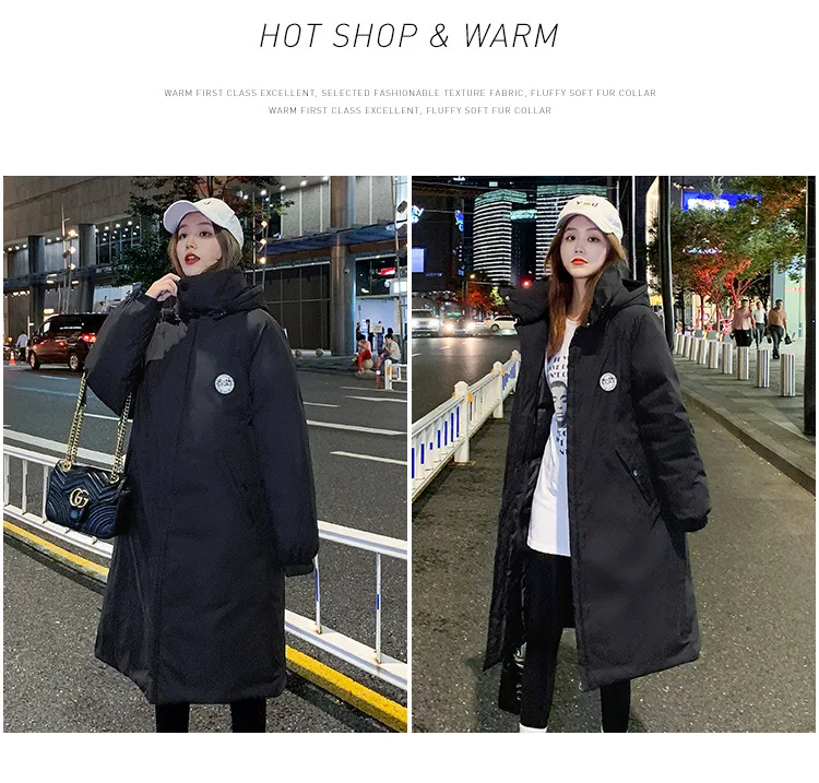 Winter 2022 new long cotton clothing women's fashion cotton clothing in the long knee hooded thick loose cotton-padded jacket