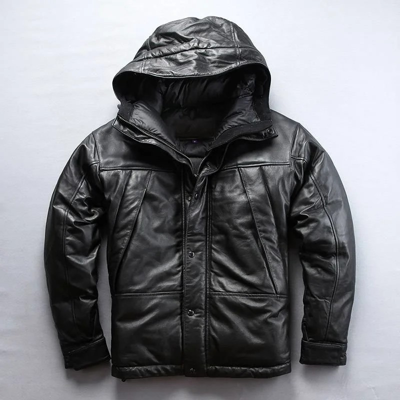 

DHL Free Shipping Europe Size Genuine Sheep Skin Jacket Men's High Quality Super Warm Duck Down Genuine Leather Jacket Men Coat