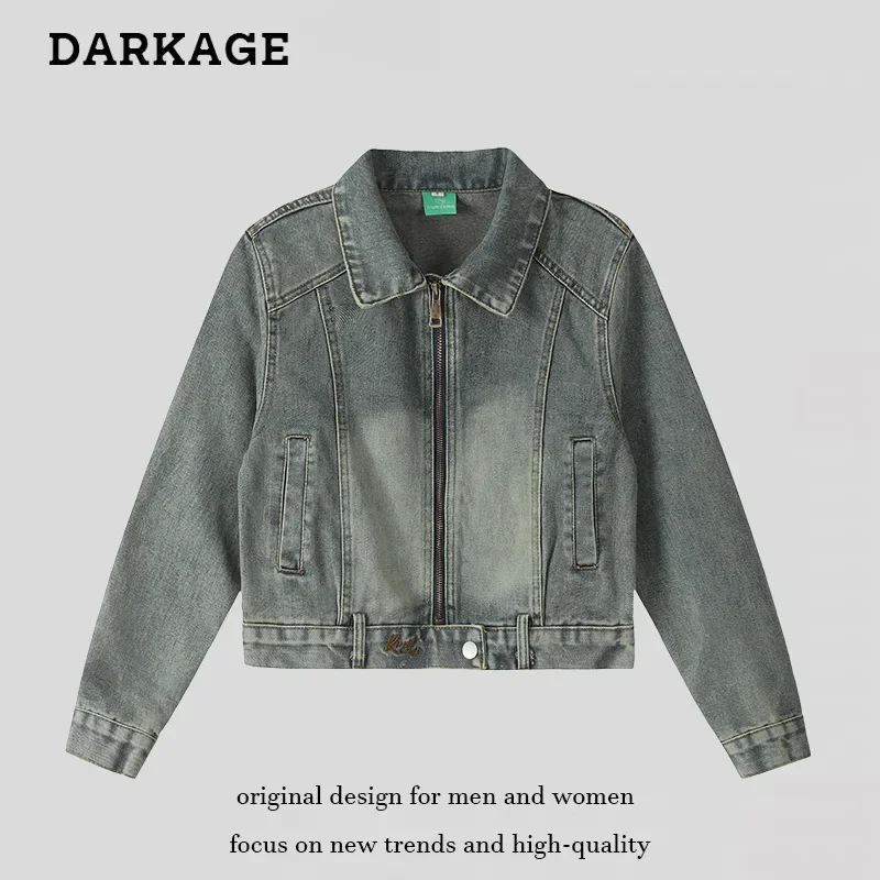 Винтажная приталенная джинсовая куртка в американском стиле укороченный