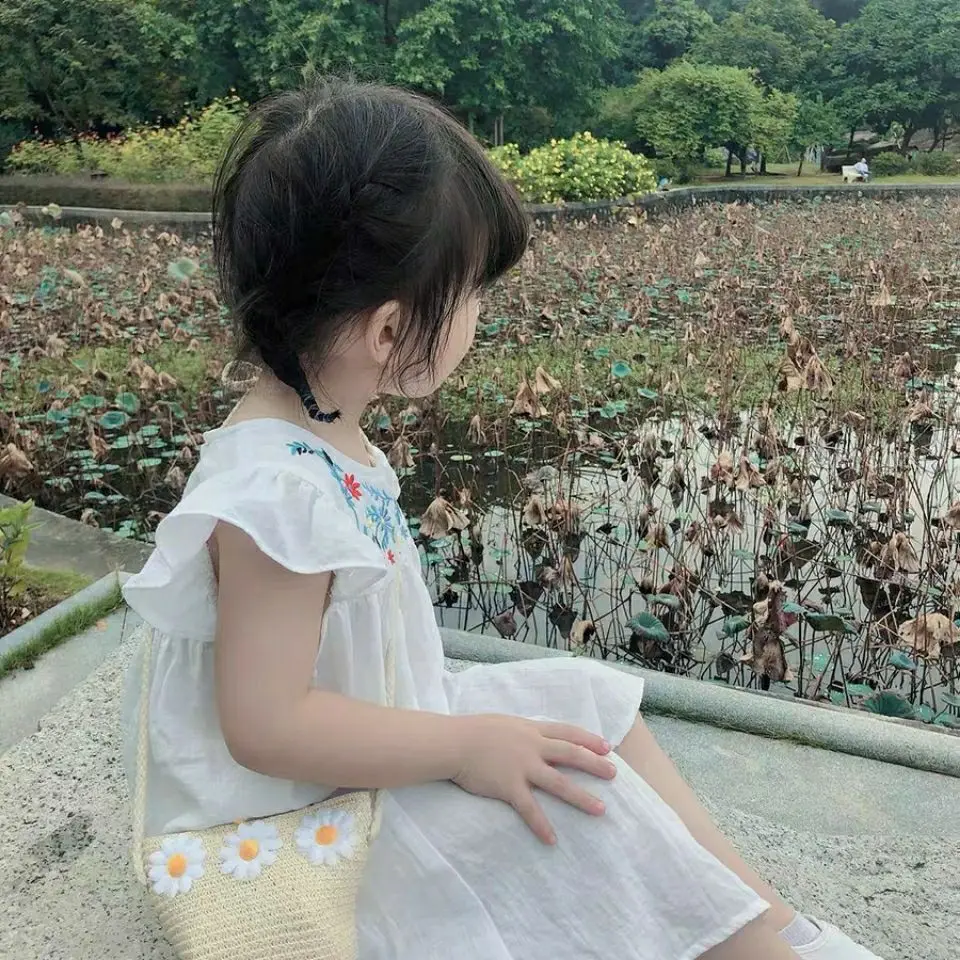 Handmade Straw Children Shoulder Bags Sunflower Embroidered Boys Kids Crossbody Bag Baby Girls Small Square Coin Purse Handbags