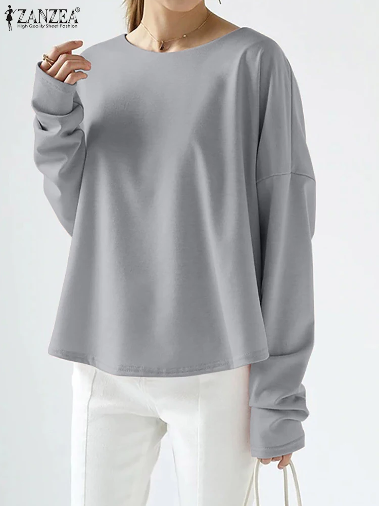 

Oversized ZANZAE Pullover Fashion Female Solid Blouse Leisure Women Asymmetrical Blouse Loose Long Sleeve Top Female Blusa Mujer