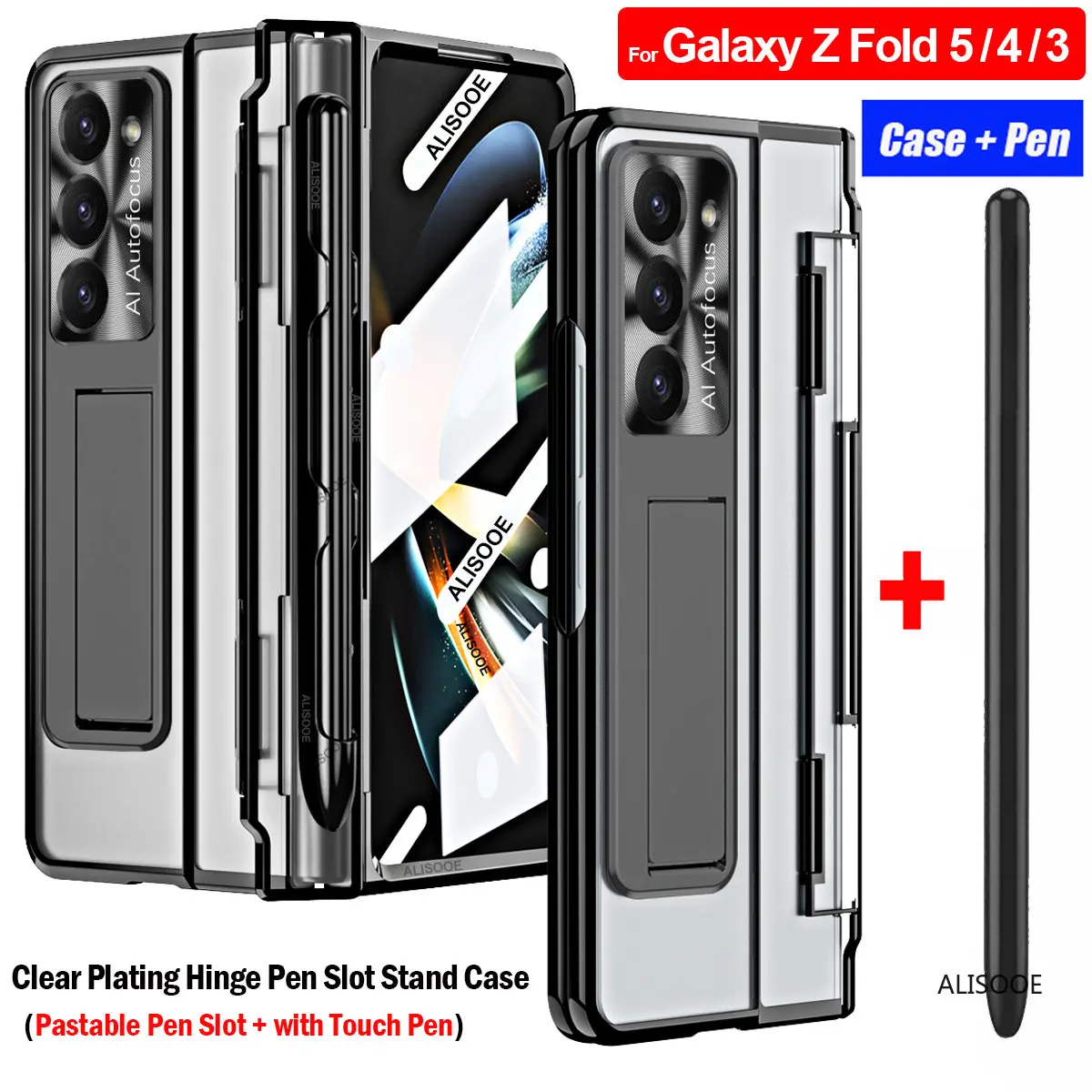 

Чехол для сенсорной ручки для Samsung Galaxy Z, Складывающийся 5 раз, 4 дюйма, 3 дюйма, чехол с петлями, прозрачный чехол-подставка, пастообразный слот для ручки и переднее стекло