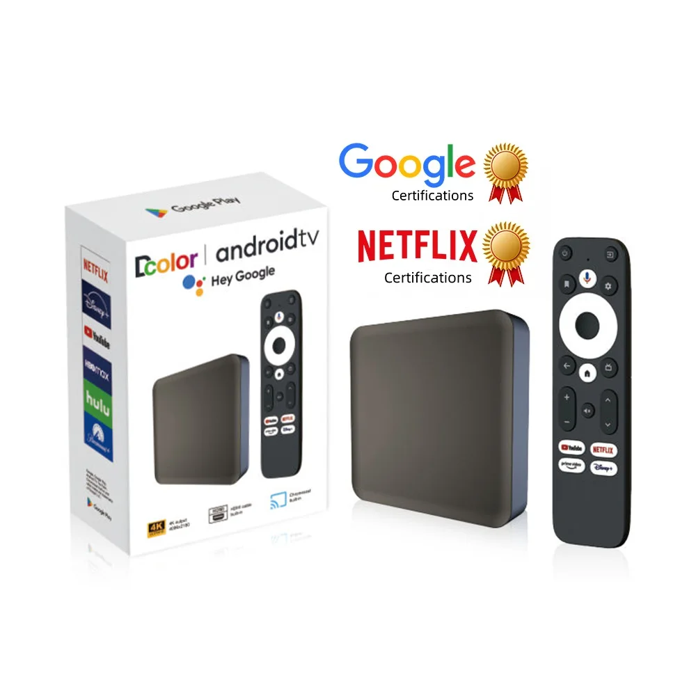 Сертифицированная Google GTV TV Box 4K Bluetooth Remote S905Y4 AV1 2 ГБ + 32 Smart Android 12