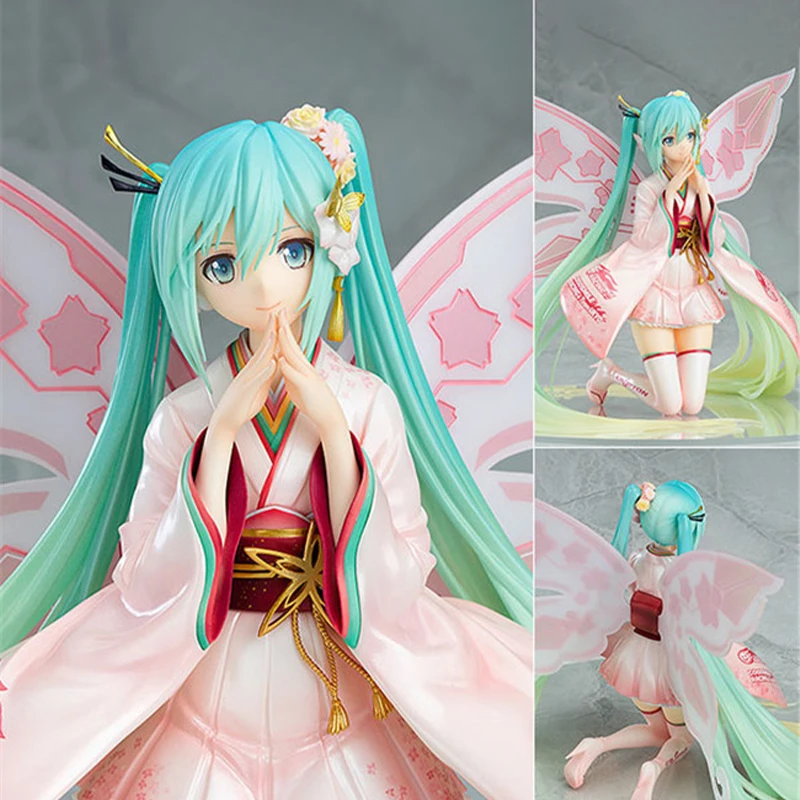 

Фигурка героя аниме Hatsune Miku, игрушка, кавайная мультяшная статуя виртуальной певицы манги, фигурка кимоно, гоночный автомобиль, хатсун, ПВХ э...