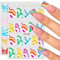 3d rainbow wave nail stickers colorful french tips sliders irregular geometric stripes lines nail decals neon diy art decoration