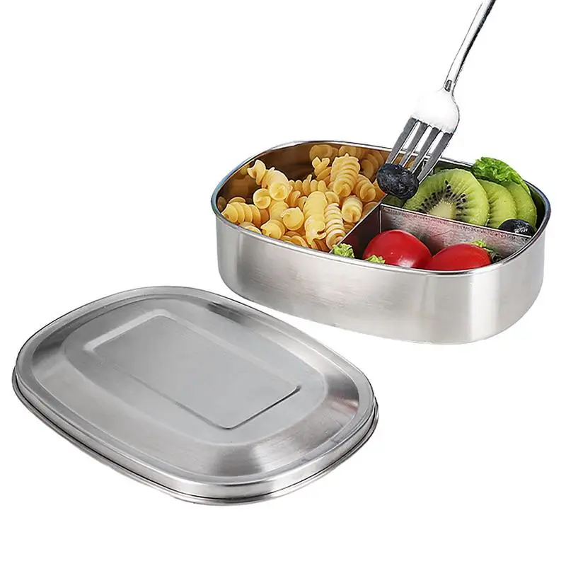 

Stainless Steel Food Containers 600ml Portable Heavy Duty Lunch Food Container Leak-proof Reusable Multifunctional Small Divided