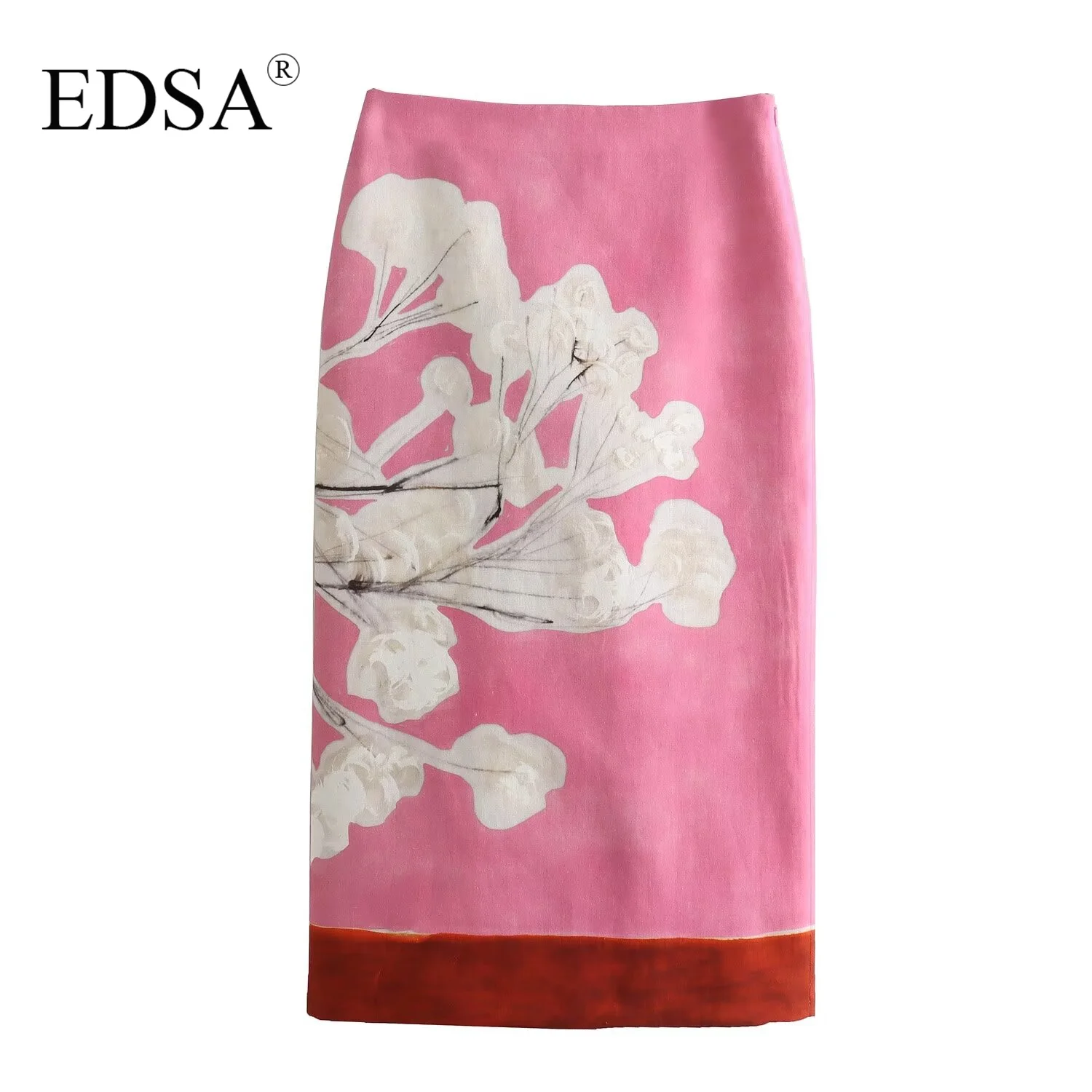 Женская юбка-карандаш средней длины с цветочным принтом и разрезом сзади