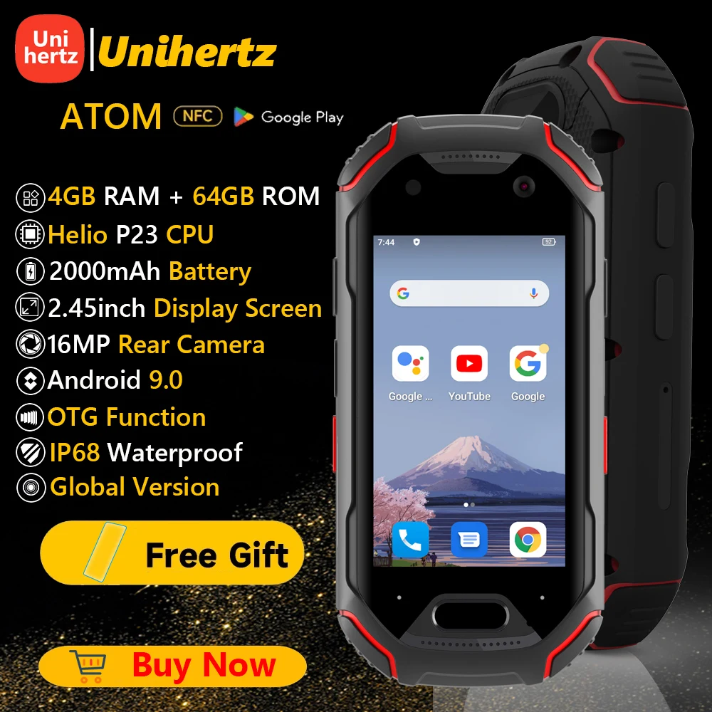 In Stock Unihertz ATOM World's Mini Rugged Smartphone 4GB 64GB Android 9 Octa Core 2.45 inch Unlocked Cellphone 2000mAh NFC