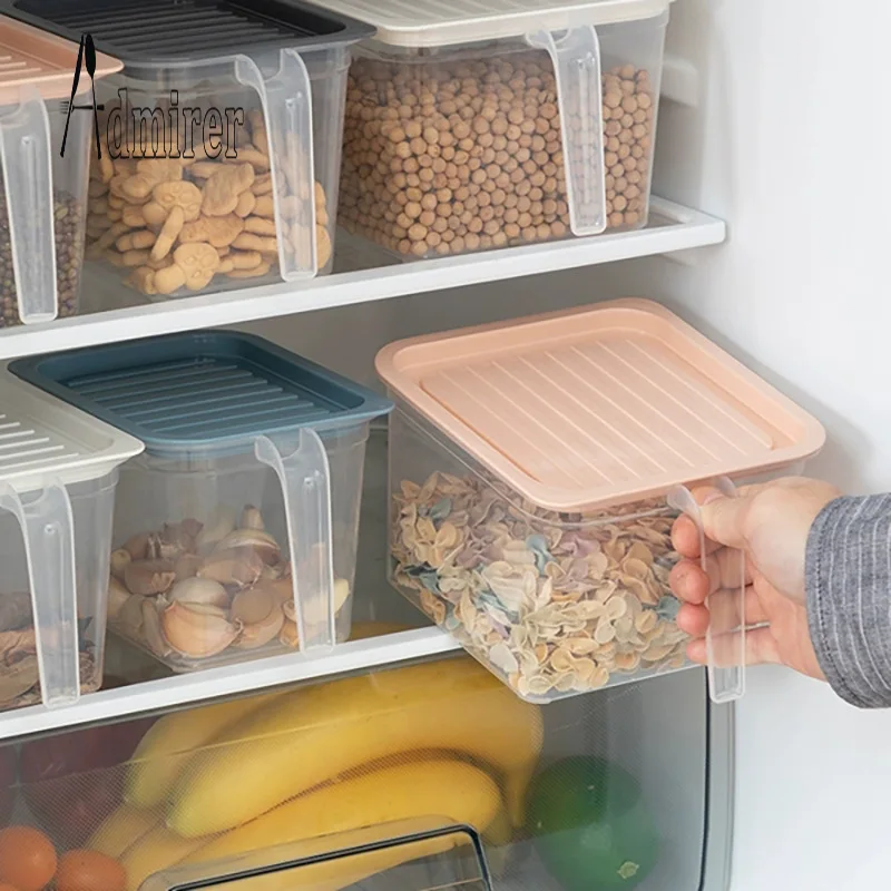 

1pc Refrigerator Organizer Bin Fresh Keeping Box Stackable Food Case with Handle Lid Sealed Food Container Fruit Storage Jar