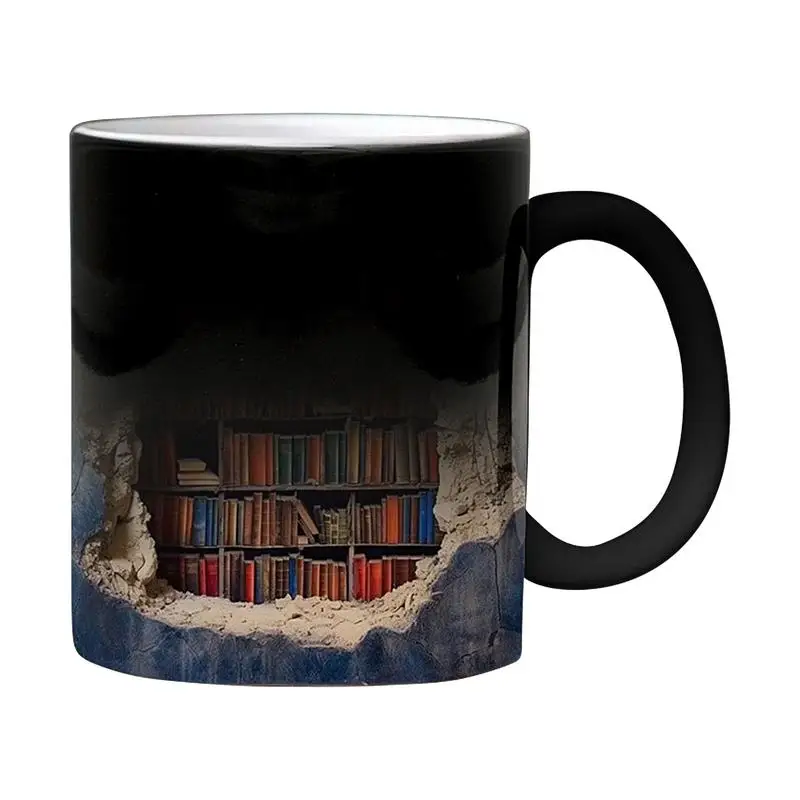

Bookshelf Coffee Mug 3D Warmth Sensing Mug Ceramic Color-changing Temperature-sensitive Water Cup Xmas Drinkware Funny Gifts