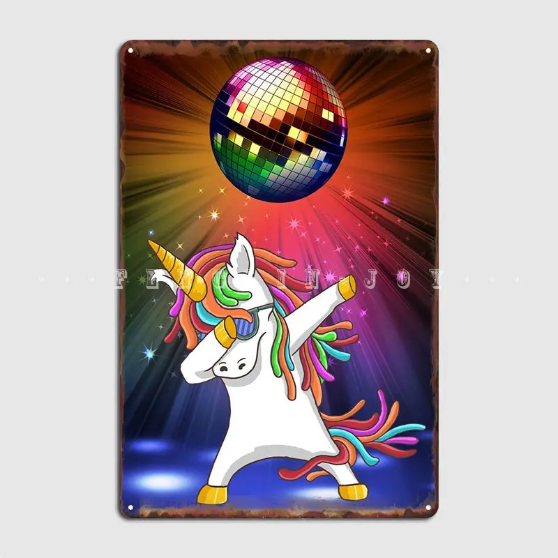 

Dabbing Dancing Unicorn Metal Plaque Poster Wall Decor Mural Decoration Club Tin Sign Poster