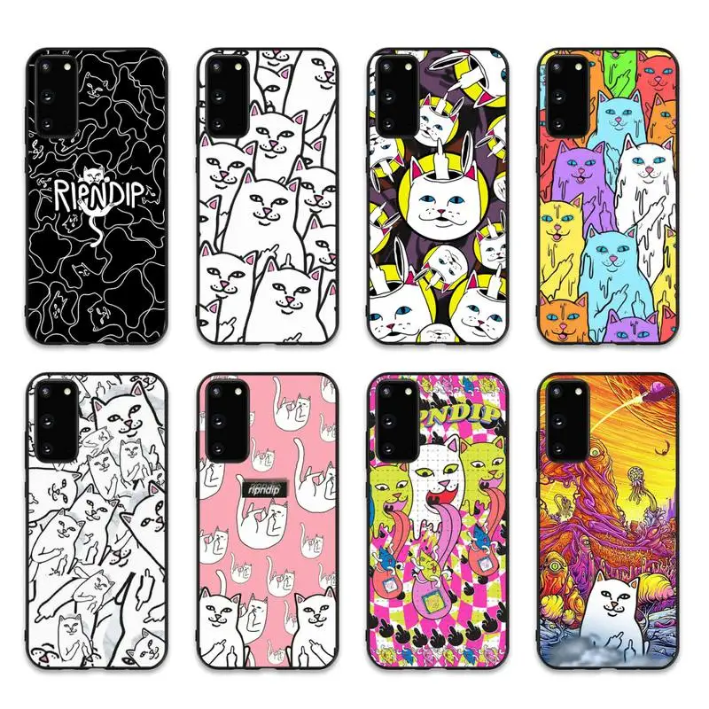 

Middle cute fingers cat-RIPNDIPS Phone Case for Samsung S10 21 20 9 8 plus lite S20 UlTRA 7edge