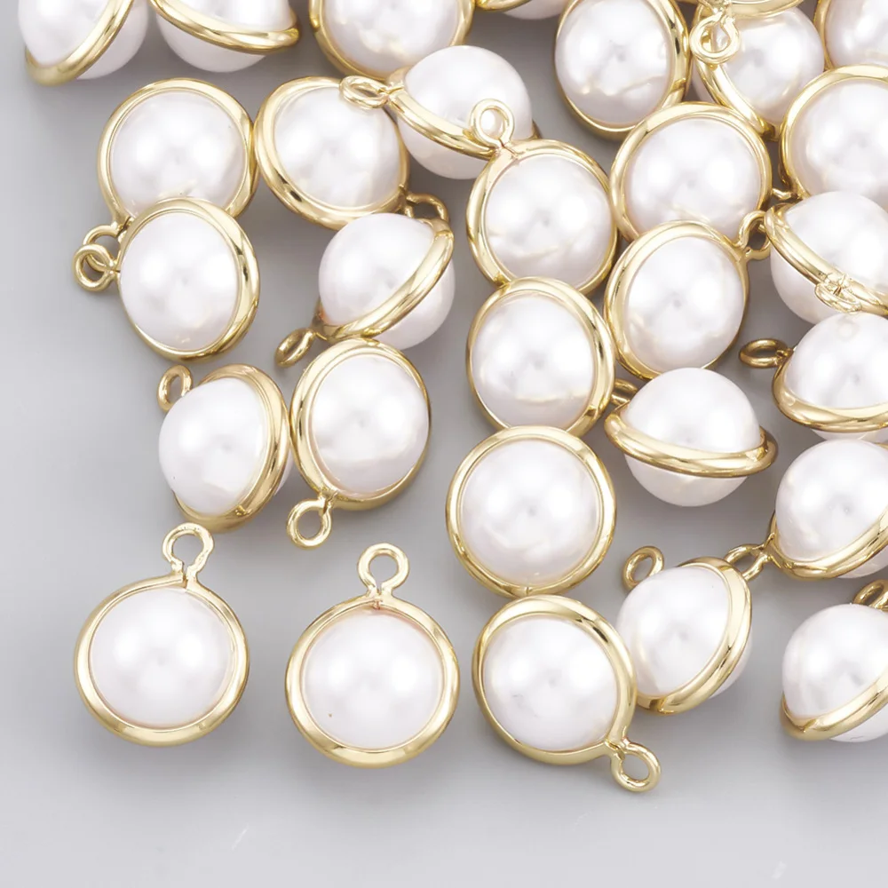 

ABS Plastic Imitation Pearl Charms with Brass Wire Round11.5x8.5x7mm Hole: 1.2mm