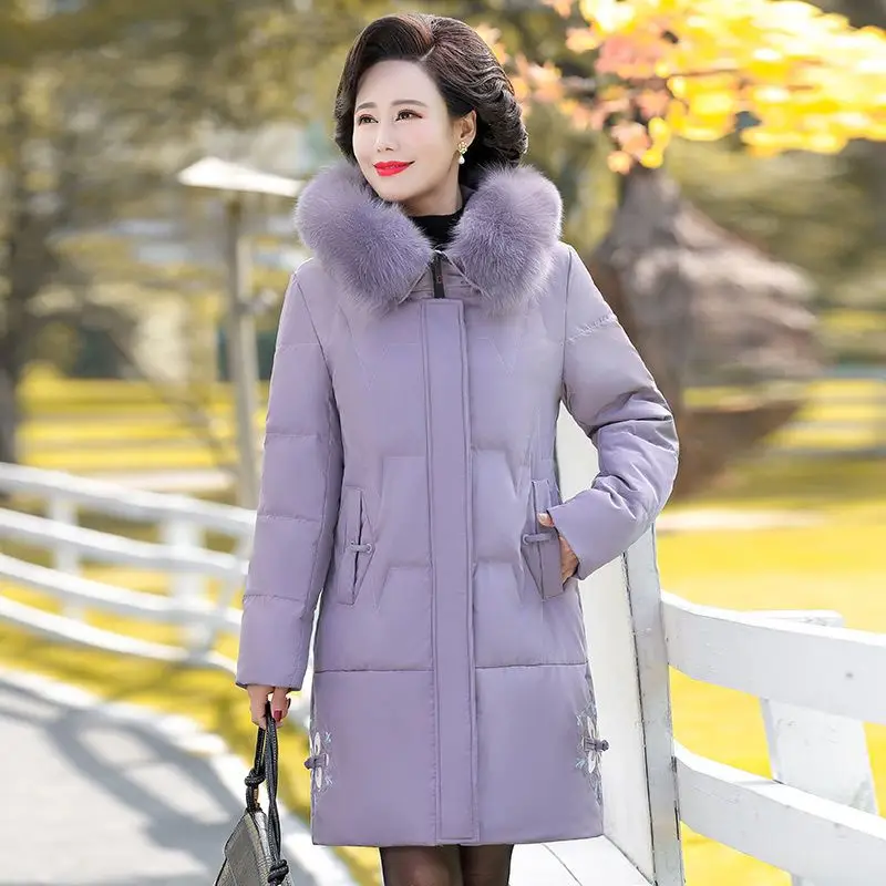 2023 Winter Women Down Jacket Warm Thick Hooded White Duck Down Coat Female Long Outwear Zipper Pockets Women Duck Down  M48