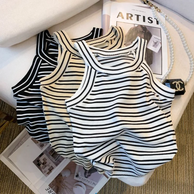 

Sleeveless Striped High Street Fashion Women Camis Casual Cute Y2K Female Clothes Tank Tee Sporty Patchwork Fresh Ladies Tops