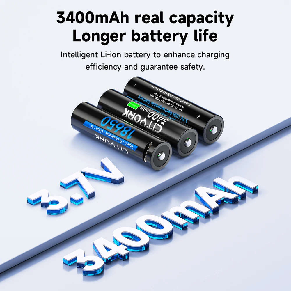 18650 Тип C Зарядка 3400 мАч Литий-ионный аккумулятор для фонарика игрушечный