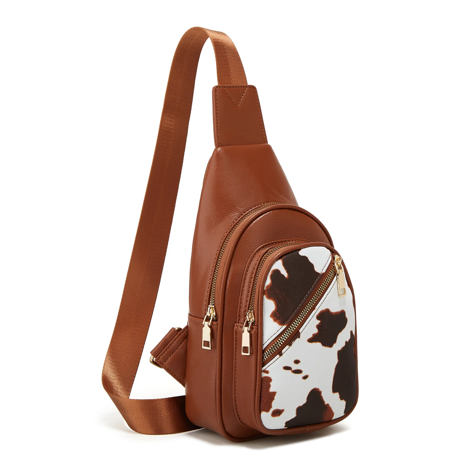 Женская нагрудная сумка через плечо классическая многослойная вместительная