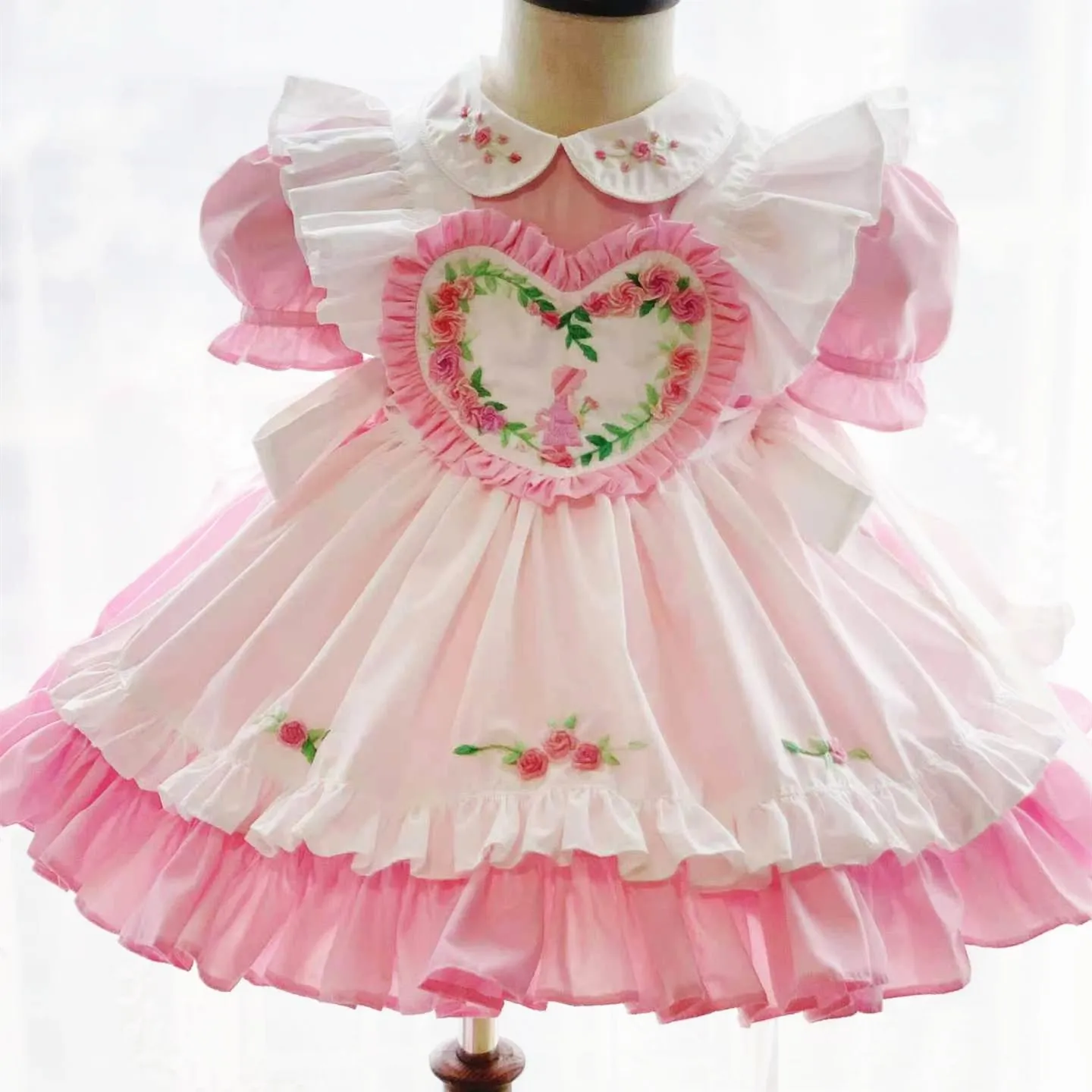

Женское летнее винтажное платье ручной работы, Розовое Бальное Платье принцессы в стиле "Лолита" с цветочной вышивкой для дня рождения, праз...