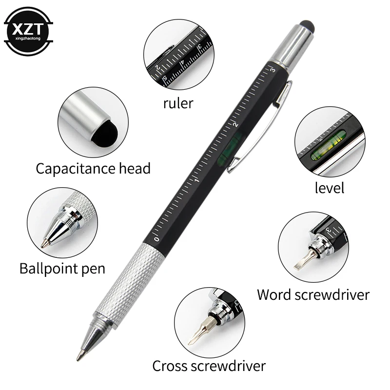 

Многофункциональная шариковая ручка Overvalue, ручные технологические инструменты, шариковые ручки, отвертка, линейка, спиртовой уровень, многофункциональные