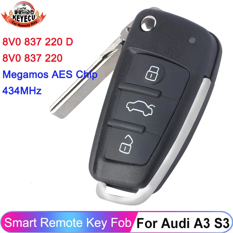 Фото KEYECU 434 МГц P/N: 8V0 837 220 D / 8V0 837 220 Брелок дистанционного ключа без ключа для Audi A3 S3 2012 2013 2014 2015 2016 2017 2018 2019 №1