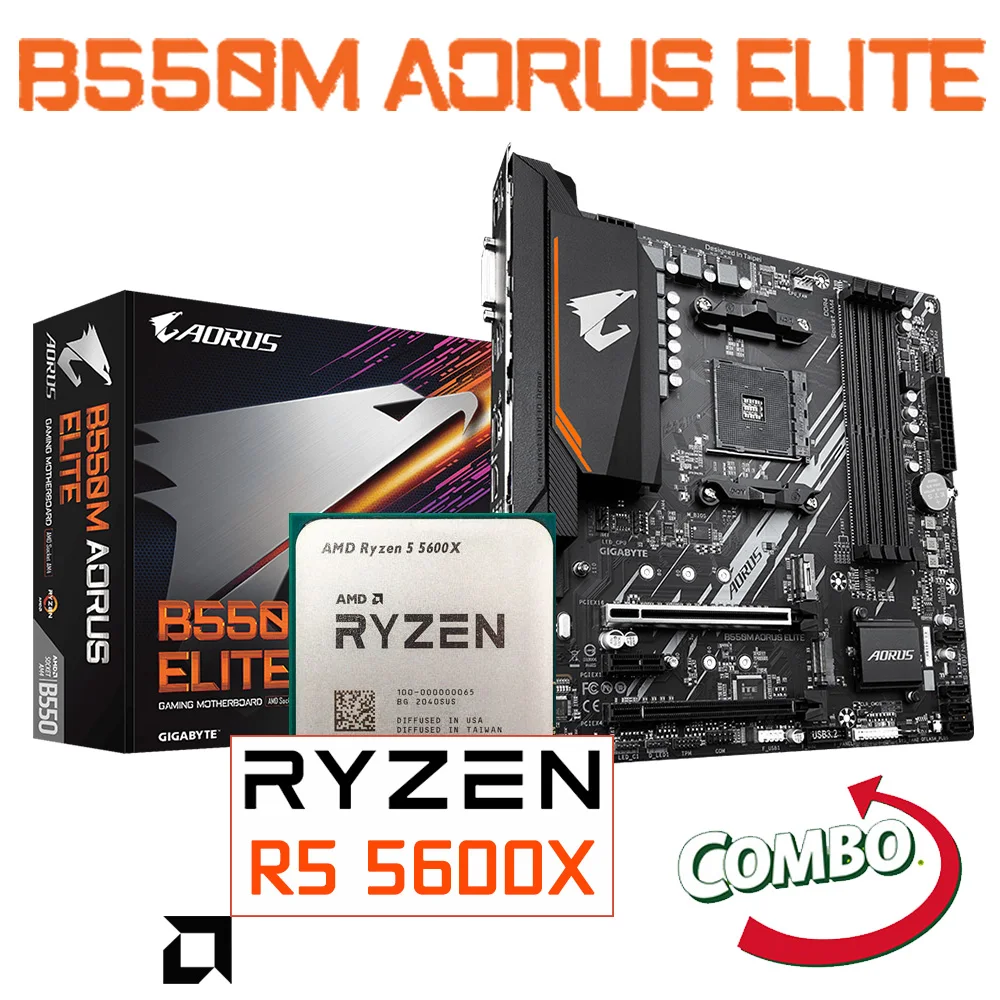 

Gigabyte AMD B550 Socket AM4 B550M AORUS ELITE Motherboard And 5600X Combo AMD Ryzen Mainboard DDR4 128GB USB3.2 M.2 Micro ATX