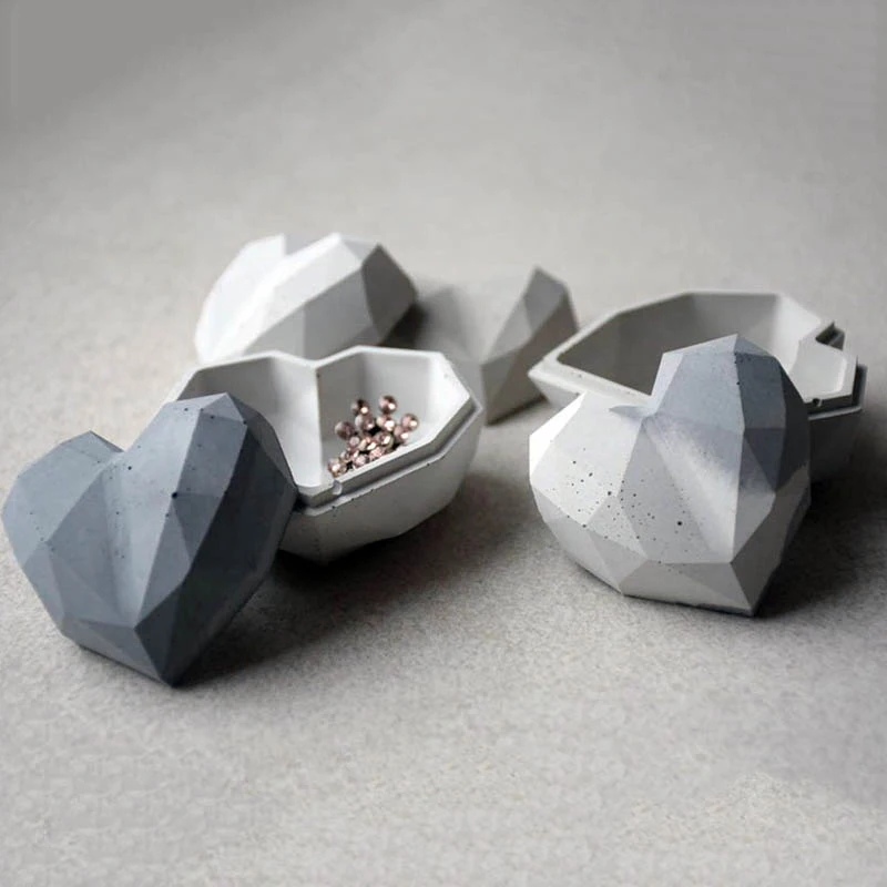 

1/2pcs/set Heart Design Box Resin Mold Jewelry Box Mold Plaster Concrete Silicone Mold Cement Container Molds Clay Mold