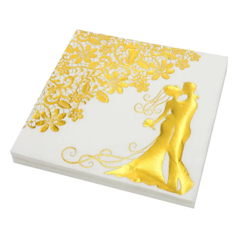 20Pcs Gold Wedding Napkins Exquisite Bride Paper Tissue Bride Decorative Paper Tissue Thick And Soft Holiday Hand Napkin For