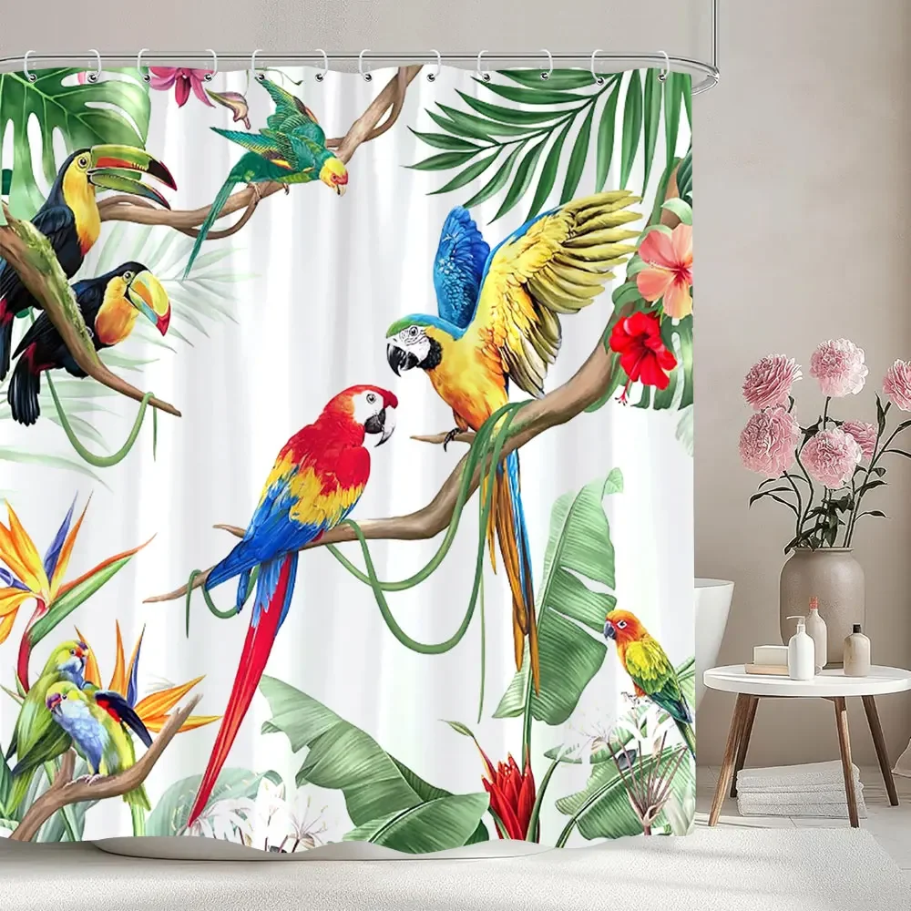 Занавеска для душа в виде попугая ботанические тропические Пальмовые Листья