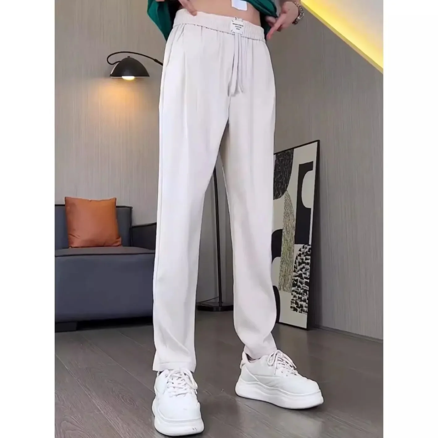 Универсальные однотонные повседневные брюки из ледяного шелка мужские летние