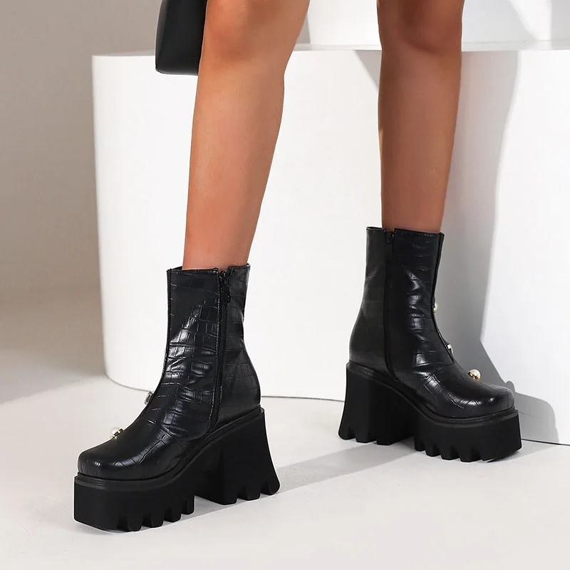 Женские сапоги из натуральной кожи MORAZORA черные до середины икры на толстом