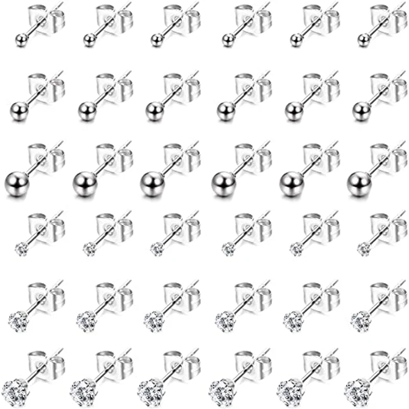 

18 Pairs Hypoallergenic Small Stud Earrings Women Men Stainless Steel Ball Stud Earrings Set Cartilage Piercing Jewelry