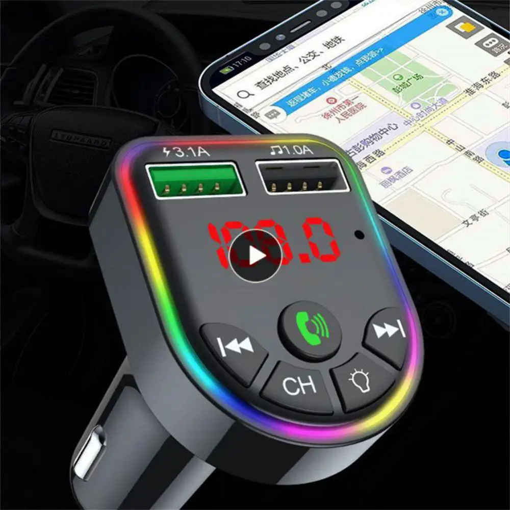 

Bluetooth Receiver Hands-free F5 Car Mp3 Player Colorful Ambient Light Voltage Detection Car Charger Car Accessories