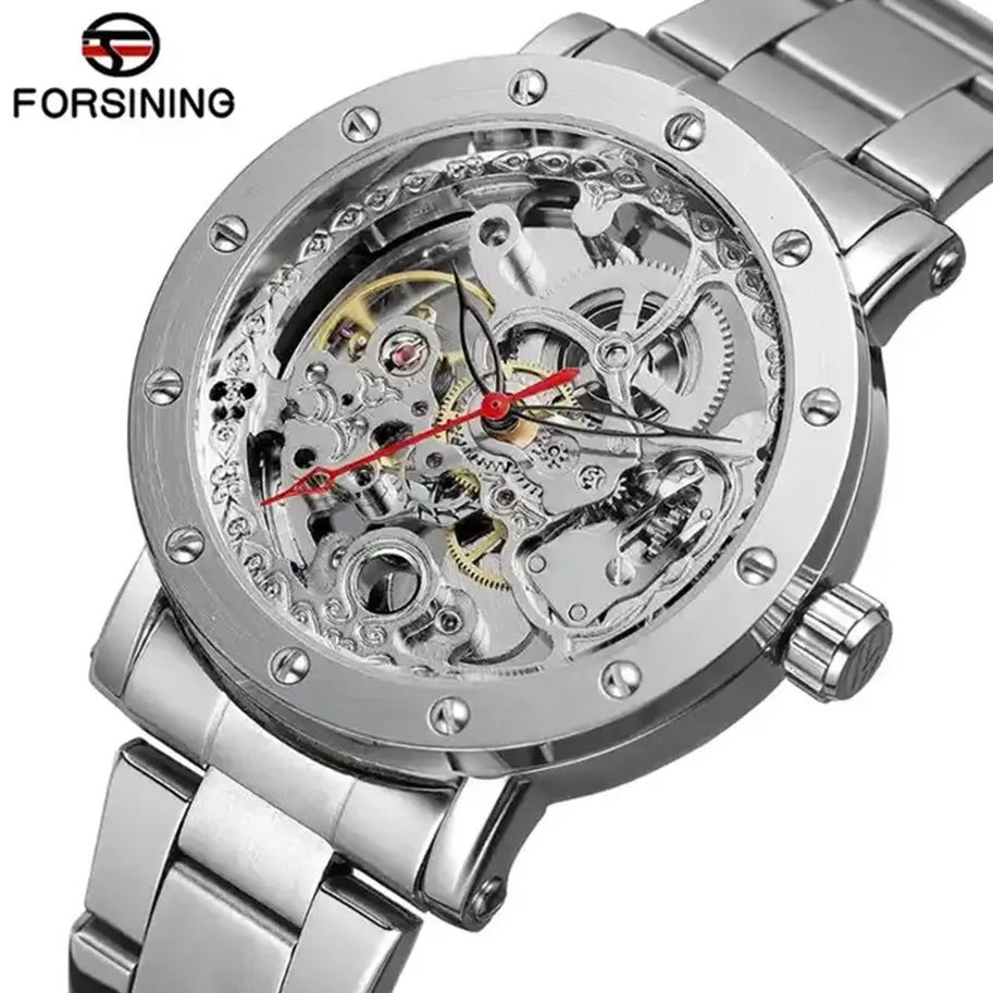 

Forsining 205G Silver Men Watches Automatic Mechanical Wristwatch Skeleton Design Waterproof Male Watch Reloj Hombre Limited