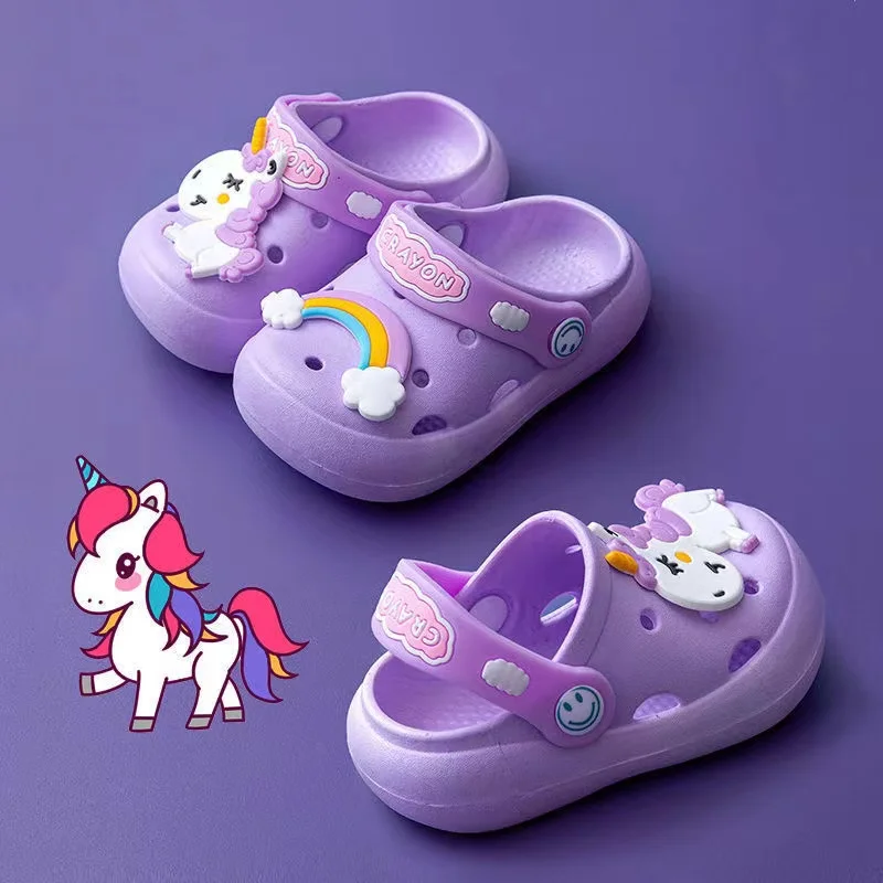 Congme Kids Boy Girl Hole Shoes Baby Unicorn Slippers C rocs Sandals Cute Cartoon Children  Beach Summer Homewear Shoes