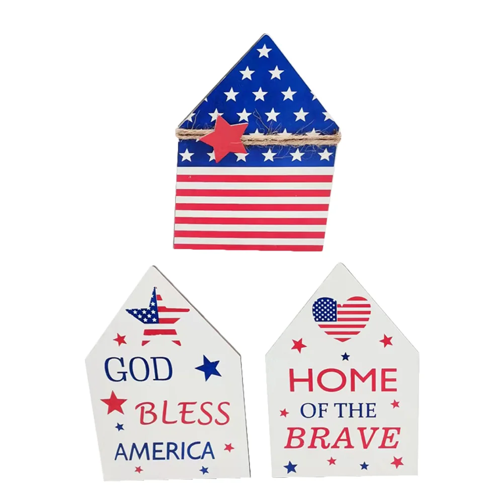 

3pcs Independence Day Patriotic Decors Wooden American Desktop Decorations