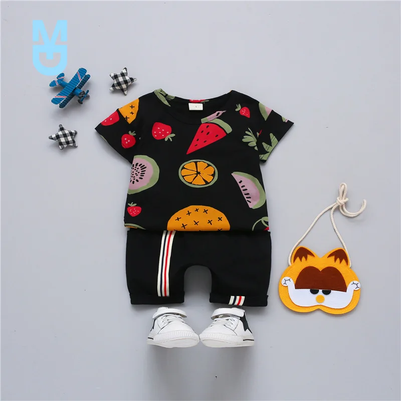 

New Baby Clothes Boy Girl Summer Set Cartoon Printed Fruit T-shirt + Pants 1 2 3 4 Years Costume Toddler Kids Clothing Short Sle