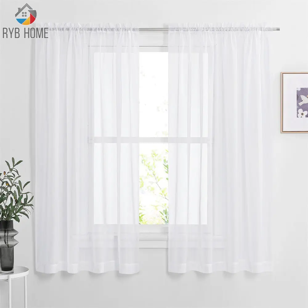 

RYB HOME 4Pcs Sheer Curtains for Living Room White Tulle Home Decoration Colorful Solid Voile Panels Windows Decor Bedroom