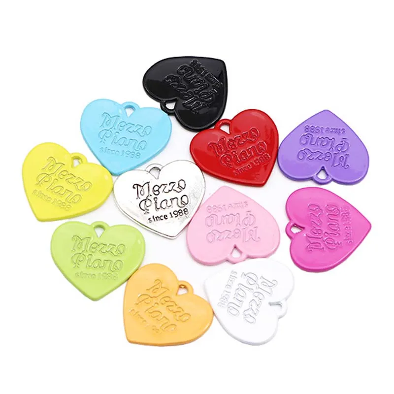 

10PCS 22x21mm New Metal Alloy Candy Color Spray Paint Love Heart Pendant For Jewelry Making DIY Necklace Bracelet Pendant
