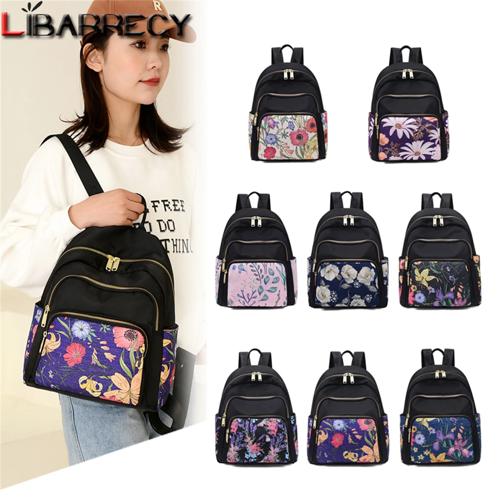 

Fashion Flower Pattern Design High Quality Nylon Ladies Backpack Large Capacity New Women Student School Bags 2022 Women's Bag