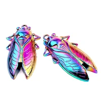 2pcslot rainbow color cicada summer insect animal wings pendant metal alloy charm pour fabrication bijoux accessories wholesale